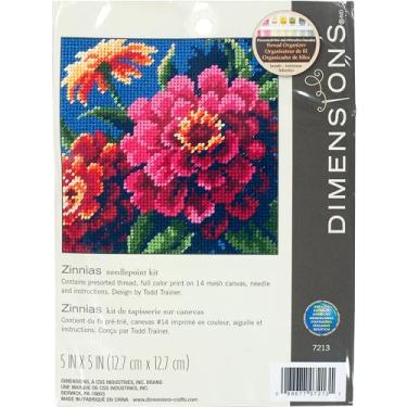 Imagem de Dimensions Mini kit de bordado 12 cm x 12 cm - Zinnias costuradas em linha -7213