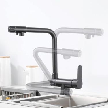 Imagem de Torneira de cozinha de 3 vias com filtro de água, torneira dobrável para água potável, saída dupla, pia de cozinha, torneiras misturadoras, preto-b, modo único