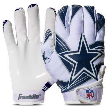 Imagem de Franklin Sports Luvas receptoras de futebol americano da NFL Dallas Cowboys – Luvas receptoras para crianças – Logotipos da equipe NFL e palma de silicone – Par juvenil S/PP