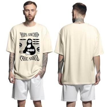 Imagem de Camisa Camiseta Oversized Streetwear Genuine Grit Masculina Larga 100% Algodão 30.1 Hope Anchor The Soul - Bege - GG