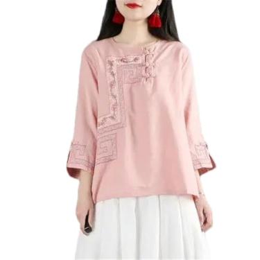 Imagem de Camiseta tradicional chinesa retrô roupas estampadas femininas blusa de chiffon diária, Cor 4, M