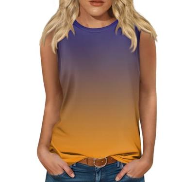 Imagem de PKDong Camiseta regata feminina gola redonda sem mangas, estampa floral, túnica gradiente, retrô, estilo vintage, Amarelo, GG