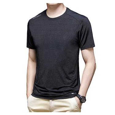 Imagem de Camiseta masculina atlética de manga curta com estampa de algodão, respirável, macia, elástica, para treino, Cor 6, 3G