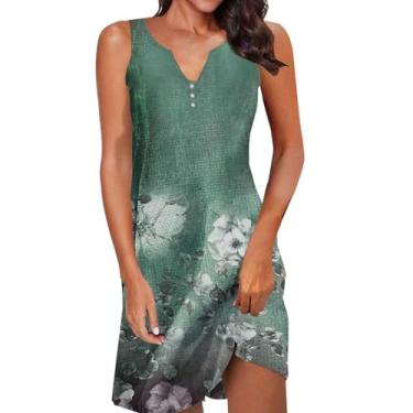 Imagem de Elogoog Vestidos de verão para mulheres 2024 moda praia havaiana roupas soltas sem mangas cintura elástica floral vestido de trabalho, Cinza - 2, 5G