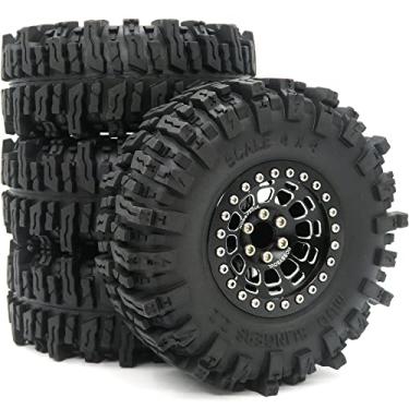 Imagem de HOBBYSOUL 2.2 Mud Slingers Tires 124mm & 2.2 Beadlock Wheels Black, 2.2 Tires and Wheels 12mm Hex Rims for Axial Capra Wraith/Traxxas TRX4 / Gen8 Everest gen 7 Pro, (4-Pack, Assembled)