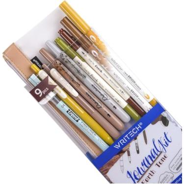 Imagem de WRITECH Marcadores de canetas de gel Journaling: caneta de tinta de gel retrátil de ponta fina de 0,5 mm marca-texto colorido sortido marcador de pincel de ponta dupla multicolorido a granel extra