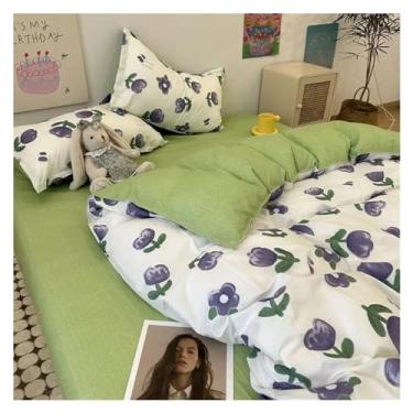 Imagem de Jogo de cama romântico floral, lençol de cima com fronhas, solteiro, Queen, roupa de cama casal para meninos e meninas (F King 4 peças)