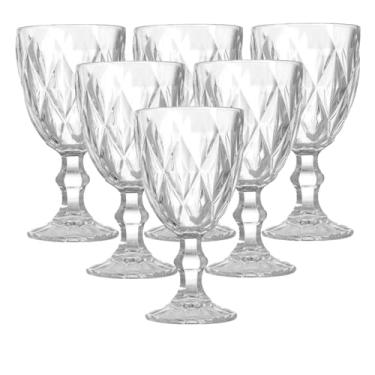 Imagem de Jogo 6 Taças Vinho Agua Suco Refrigerante Diamond 340ml Vidro Bico de Jaca Mesa Posta (Transparente)