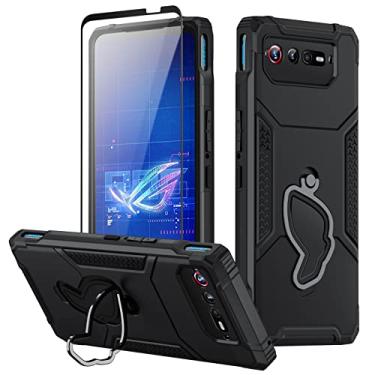 Imagem de Fanbiya Armor Capa para ASUS ROG Phone 7, 7 Ultimate Case com Kickstand, protetor de câmera, proteção de corpo inteiro resistente à prova de choque para ROG 7 com vidro temperado, Preto