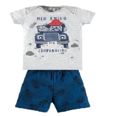 Imagem de Conjunto Curto Bebê Camiseta Mescla Estampada E Shorts Moletom Azul Es