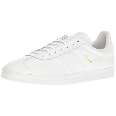 Imagem de Adidas Originals Tênis masculino Gazelle com cadarço, branco, 46, Branco/Ouro metálico, 12