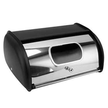 Imagem de MUNEFE Caixa de pão de aço inoxidável, caixa de pão para bancada de cozinha, suporte de pão para balcão de cozinha para suporte de pão (preto)