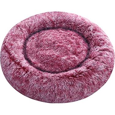 Imagem de Comlax Camas calmantes para cães, almofada redonda de 99 cm com capa lavável removível, abraçadeira de pele sintética antiansiedade, cama fofa e confortável para animais de estimação (rosa, 99 cm)