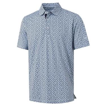 Imagem de M MAELREG Camisa polo masculina de golfe de manga curta com estampa de ajuste seco e absorção de umidade, Beija-flor azul, G