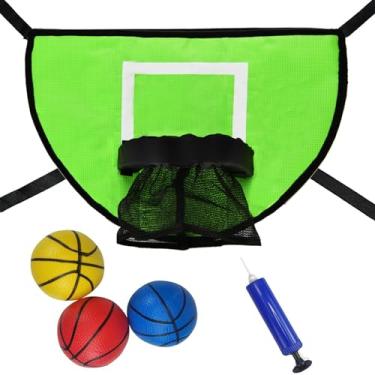 Imagem de LEADWIN Cesta de basquete de trampolim com bomba e mini bola, impermeável, materiais macios de proteção solar, fácil de montar, resistente para ajuste de enterrado, acessório de trampolim para