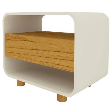 Imagem de Mesa de cabeceira Gelius Innova 1 gaveta design curvo pés de madeira OFF White Naturale