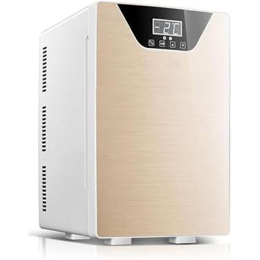 Imagem de Mini geladeira 20L para carro, freezer DC 12V / AC 220-240V Refrigerador e aquecedor portátil com resfriamento de três núcleos para cuidados com a pele, cosméticos, alimentos, ouro