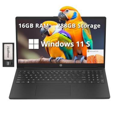 Imagem de HP Laptop HD de 15,6 polegadas, processador Intel N200, 16 GB de RAM, 288 GB de armazenamento (SSD de 128 GB + conjunto de estação de ancoragem de 160 GB), gráficos Intel UHD, teclado numérico, webcam