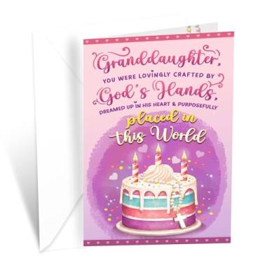 Imagem de Prime Greetings Cartão de aniversário religioso para neta, feito nos EUA, ecológico, cartolina grossa com envelope premium 12,7 cm x 19,7 cm, embalado em envelope protetor