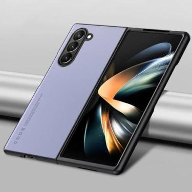 Imagem de Capa de telefone de couro PU de fibra de carbono para Samsung Galaxy Z Fold 6 5 4 3 Fold6 Fold5 Fold4 Fold3 5G Capa de plástico rígido, roxa, para Samsung Galaxy Z Fold3