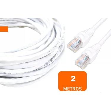 Imagem de Cabo de Rede Internet CFTV Montado Pronto para Uso Branco Cat5 2 metro