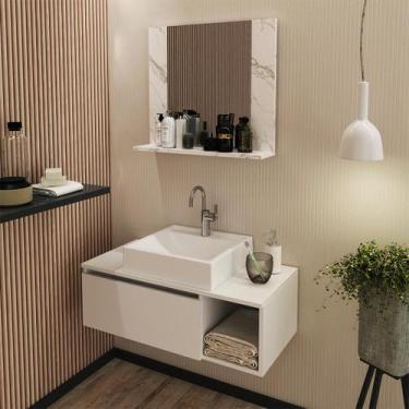 Imagem de Kit Lavabo Suspenso Branco com Cuba e Espelho Mármore Branco Tecno Mob