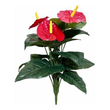 Imagem de Planta Buquê Antúrio Com 3 Flores Vermelhas  Artificiais Muito Realist