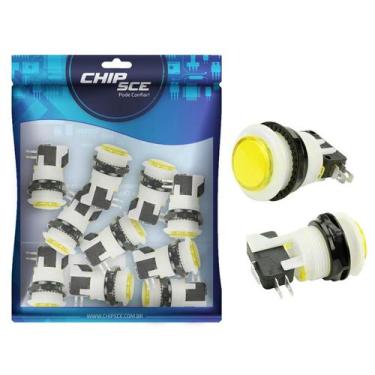 Imagem de 10x Chave Push Button Psb-29 Botão Para Fliperama - Amarelo - CHIPSCE