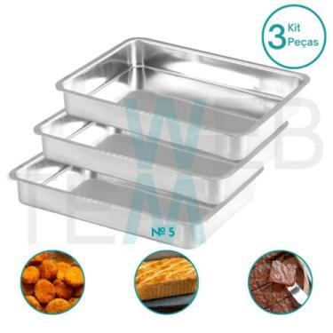 Imagem de Kit 3 Assadeiras Retangular Alta nº5 Alumínio Sustentável para Assados