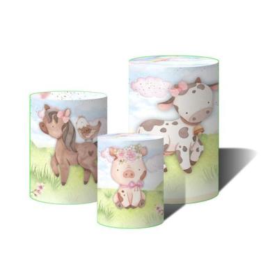 Imagem de Trio Capas Para Cilindro Versátil Fazendinha de Animais e Flores Aquar