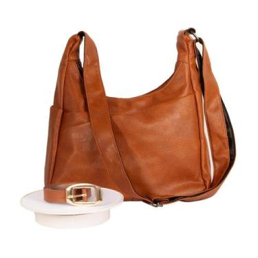 Imagem de Kit Bolsa Feminina Transversal Resistente Média Com Cinto Fivela Alta 