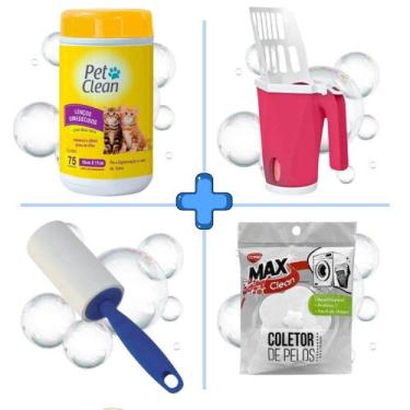 Imagem de Kit Pá Coletora P/Caixa de Areia + Coletor de Pelos P/Máquina + Rolo T