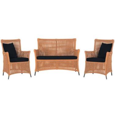 Imagem de Jogo Sofá e 2 Poltronas de Área Igapó Alumínio Pintura Preta Corda Náu