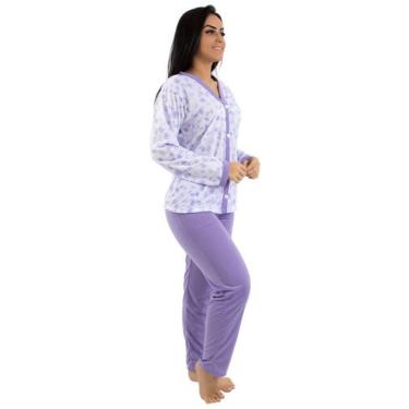 Imagem de Pijama Feminino Longo Botão Amamentação - DILUXO, P, Lilás