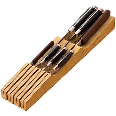 Imagem de Organizador de gaveta de faca, suporte de faca de madeira de bambu, bloco de facas adequado para 7 facas