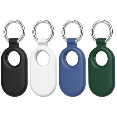 Imagem de SZJCLTD Capa para Samsung Galaxy SmartTag2, pacote com 4 capas protetoras de silicone para Galaxy Smart Tag 2 com chaveiro para chaves, carteira, bagagem, animais de estimação (preto/branco/azul escuro/verde)