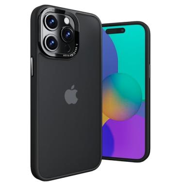 Imagem de ONES Capa fina para iPhone 15 Pro Max, botões cromados, amortecedor preto de silicone macio, PC + TPU híbrido, proteção contra quedas de nível militar, antiamarelamento, à prova de choque, capa rígida