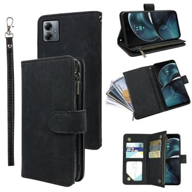 Imagem de Capa carteira compatível com Motorola Moto G14 e suporte de cartão de crédito de couro vintage premium para MotoG14 G 14 masculino feminino preto