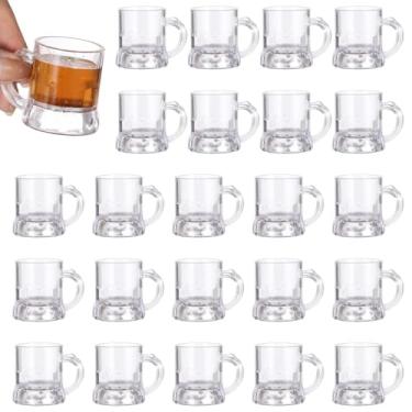 Imagem de OMISTAR 24 peças mini canecas de cerveja de plástico, copos pequenos de 59 g com alças, copos de degustação de cerveja transparentes reutilizáveis para beber cerveja, copos de suco de uísque para
