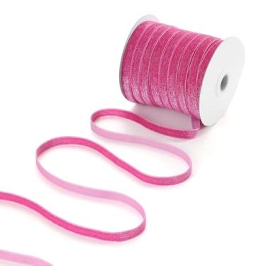 Imagem de Pretty Jolly Fita de veludo rosa choque 9,5 cm x 1,5 m rolo brilhante de rosto único para embrulho de presente, decoração de guirlanda de árvore de Natal, laço de cabelo, artesanato