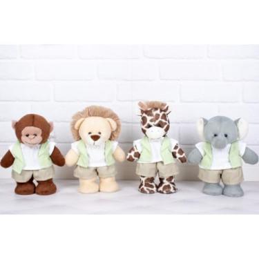 Imagem de Quarteto De Pelúcia Safári Amore 30cm / Leão, Girafa, Elefante E Macaco. (XADREZ DE VERDE)