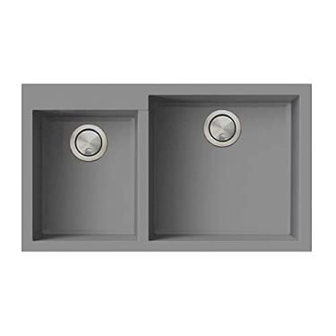 Imagem de Transolid QUDO3318-17-X Quantum Granito Undermount 1-3/4 Pia de cozinha com tigelas duplas, 47,4 cm C x 83,3 cm L x 22,8 cm A, Cinza