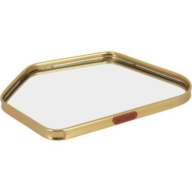 Imagem de BANDEJA DECORATIVA ENFEITE ESPELHADO METAL 26x17cm DOURADO LAVABO - NH