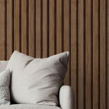 Imagem de Papel de Parede Adesivo Ripas de Madeira Marrom Café Rolo 10m Lavável 