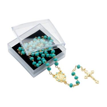 Imagem de Terço Cristal Vidro 6/5 mm Nossa Senhora Graças Turquesa - Santa Clara