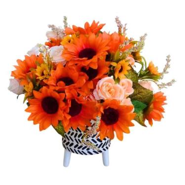 Imagem de Cachepot de Cerâmica com Arranjo em Flores Artificiais 35x36cm - Papel