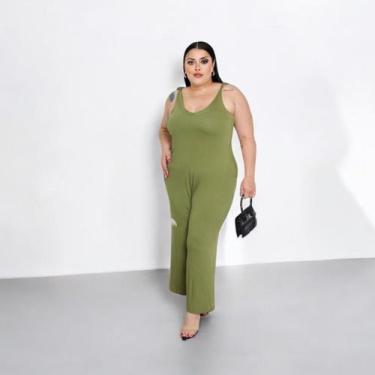 Imagem de Macacão Plus Size Regata Com Bolso - luh may, Verde, XG
