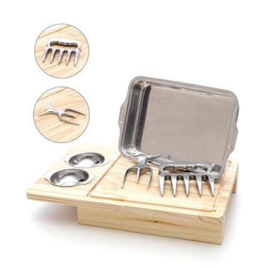 Imagem de Tábua Churrasco Madeira Carne Forma Inox Garra de Urso Garfo - Tribosh
