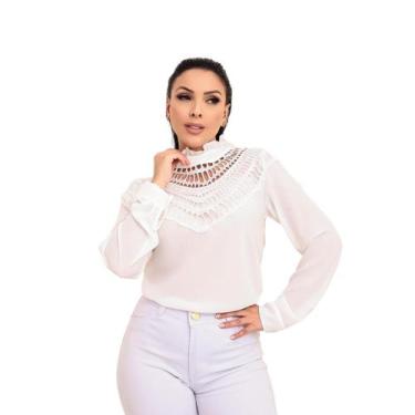 Imagem de Blusa Manga Longa Moda Boutique Renda Sofisticada SKU:BML02 - R.S MODA