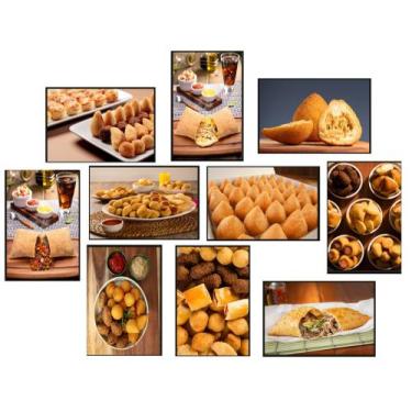 Imagem de Kit 10 Quadros Pastel Coxinha Kibe Lanche Salgados 21x15cm - CAMALEÃO 